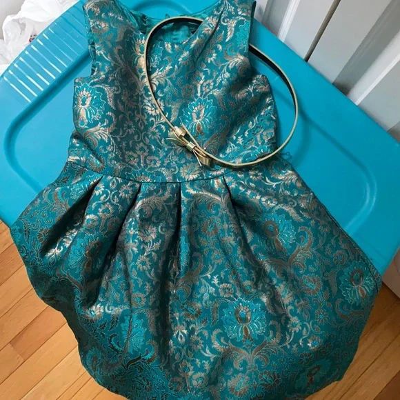 green and gold christmas dress Strapless Glitter-Floral Long Prom Dress main image 0